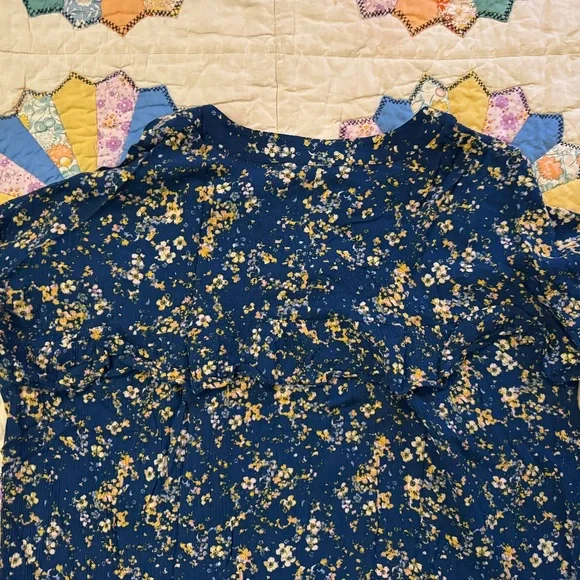 Lauren Conrad Blouse Teal & Yellow Gold Floral, Ruffles, 3/4 Sleeve, Feminine XL - Picture 9 of 16